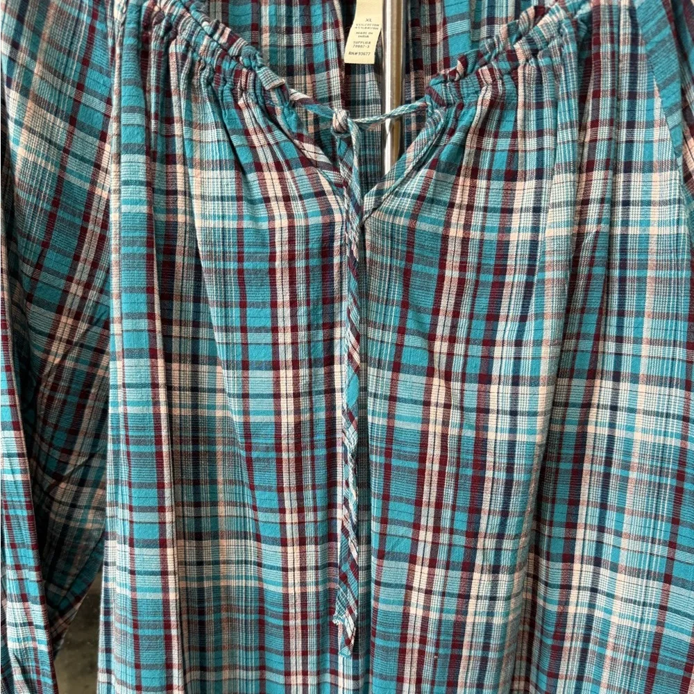 St John’s Bay Teal Plaid Women's long sleeve Top - Picture 2 of 5